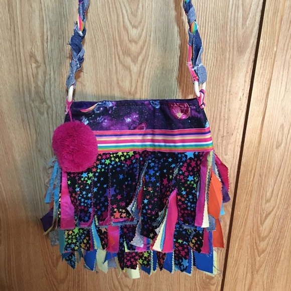 Handmade Colorful Denim & Multicolored fringe bag - Picture 4 of 10